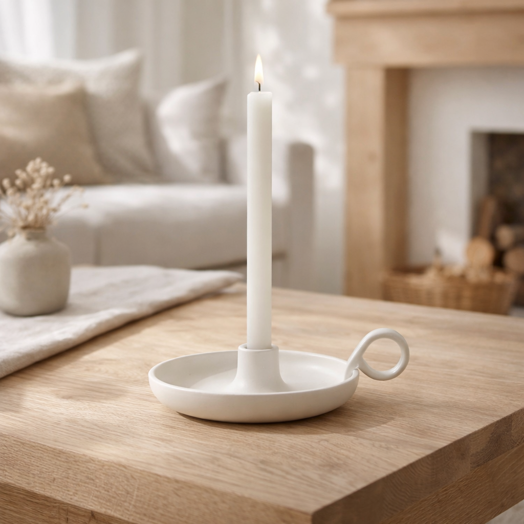 J-Line Bougeoir Agra Aluminium Blanc en situation