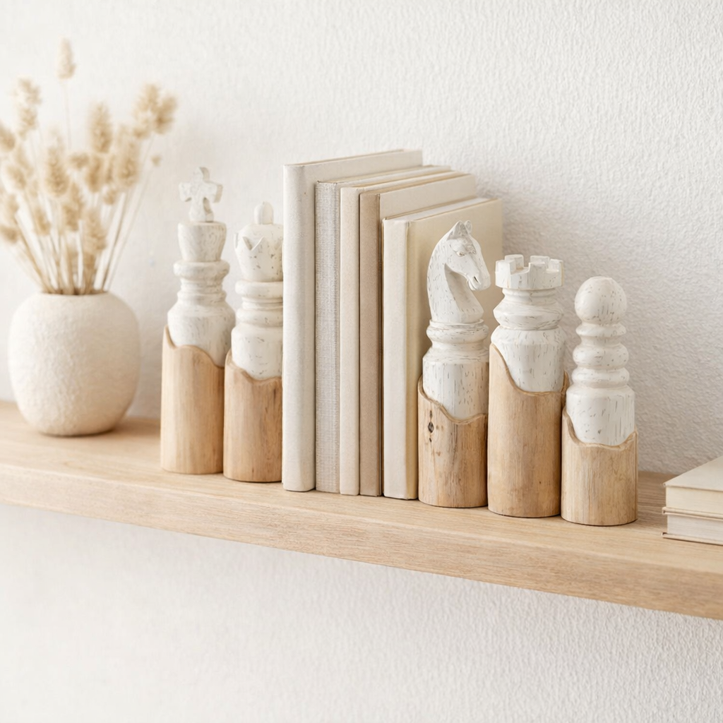 J-Line decoration Pièces d'échecs - bois - blanc/naturel - lot de 5 en situation