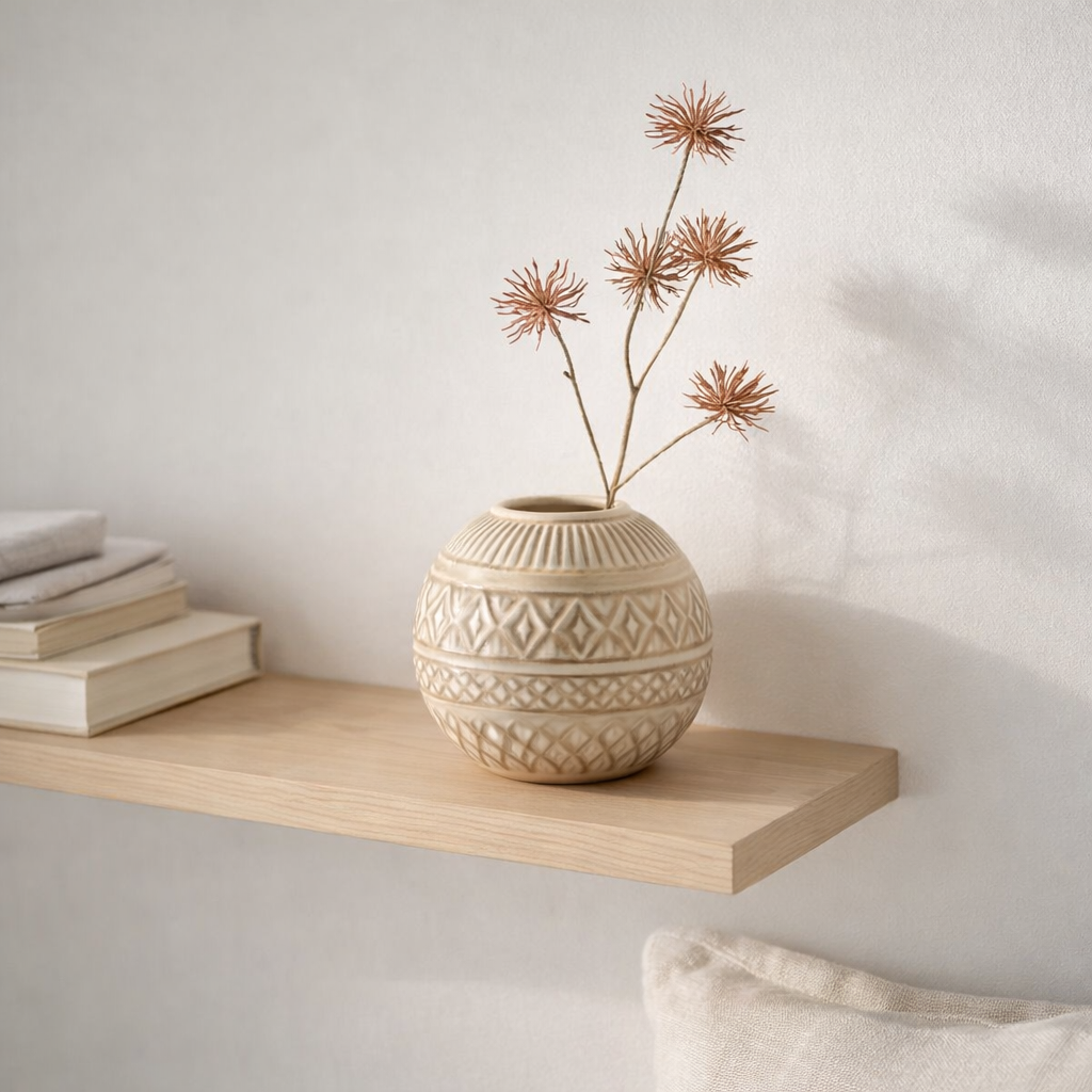 J-line vase balle ethnique porcelaine beige s en situation