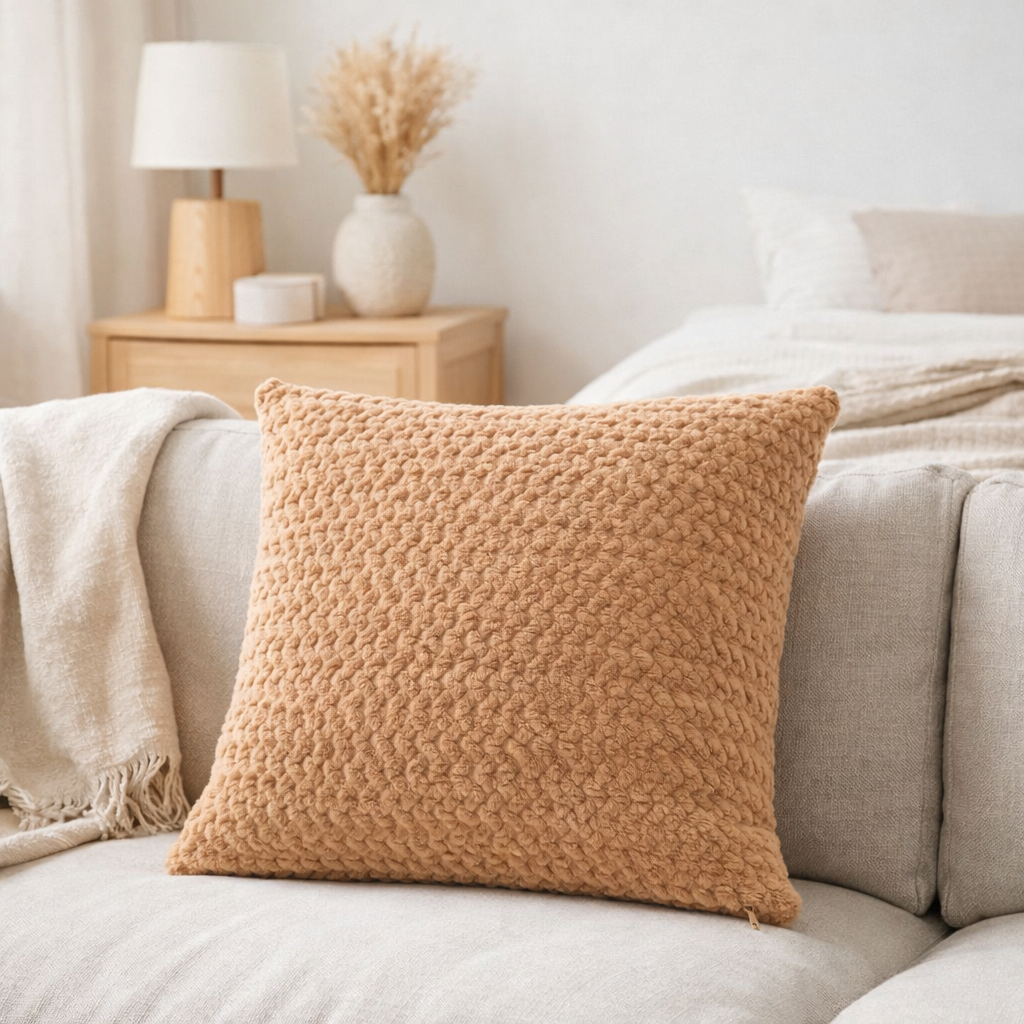 Coussin J-Line - polyester - camel en situation