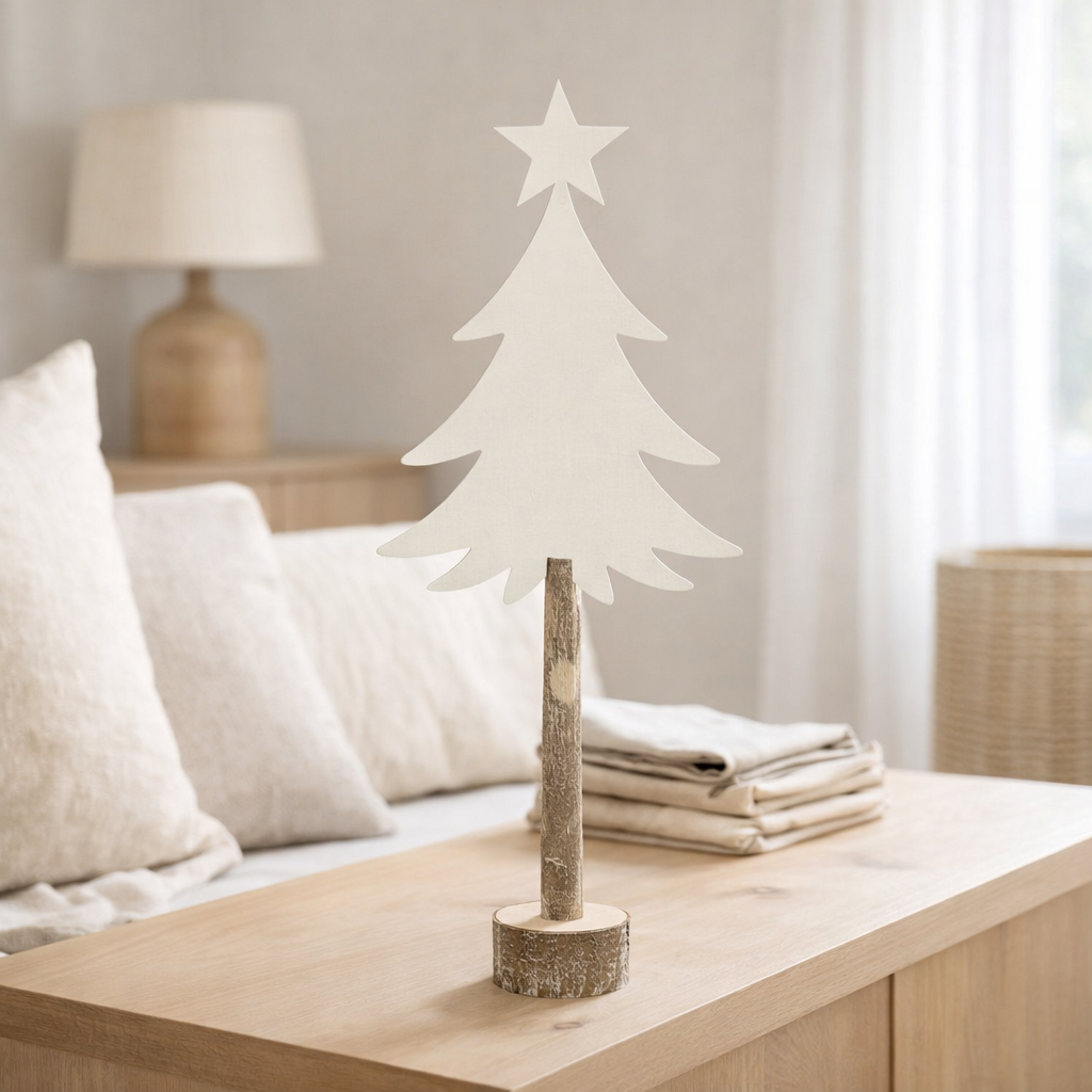 J-Line décoration Sapin de Noël + Etoile - fer/bois - blanc - L en situation