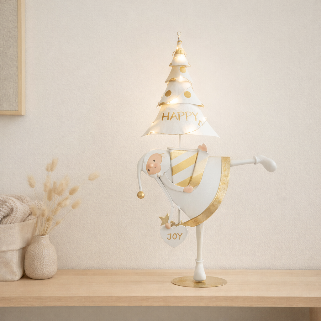 Figurine J-Line Sapin du Père Noël - fer - or/blanc - L - lumières LED en situation