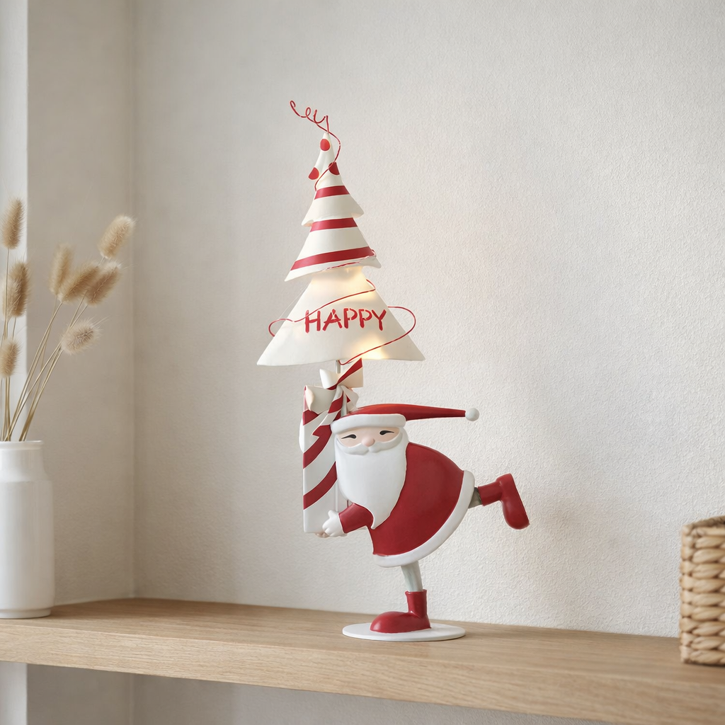 Figurine J-Line Sapin du Père Noël - fer - Noël rouge/blanc - S - LED en situation