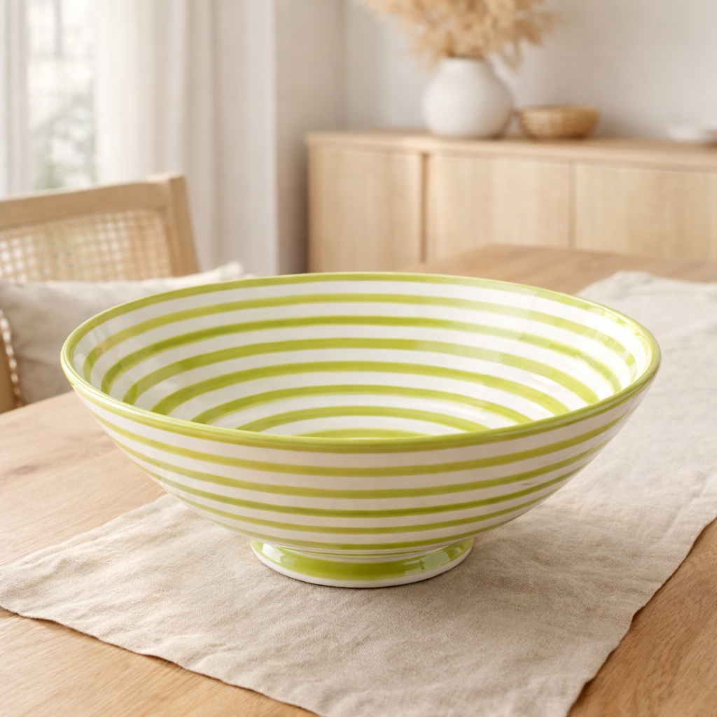 J -line Kom Lebrillo Granada Stripes - Ceramics - Blanc / Green en situation