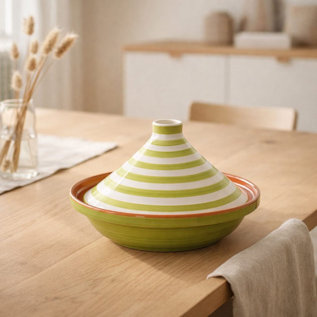 J -line Tajine Grenada Stripes - Céramique - Blanc / vert en situation