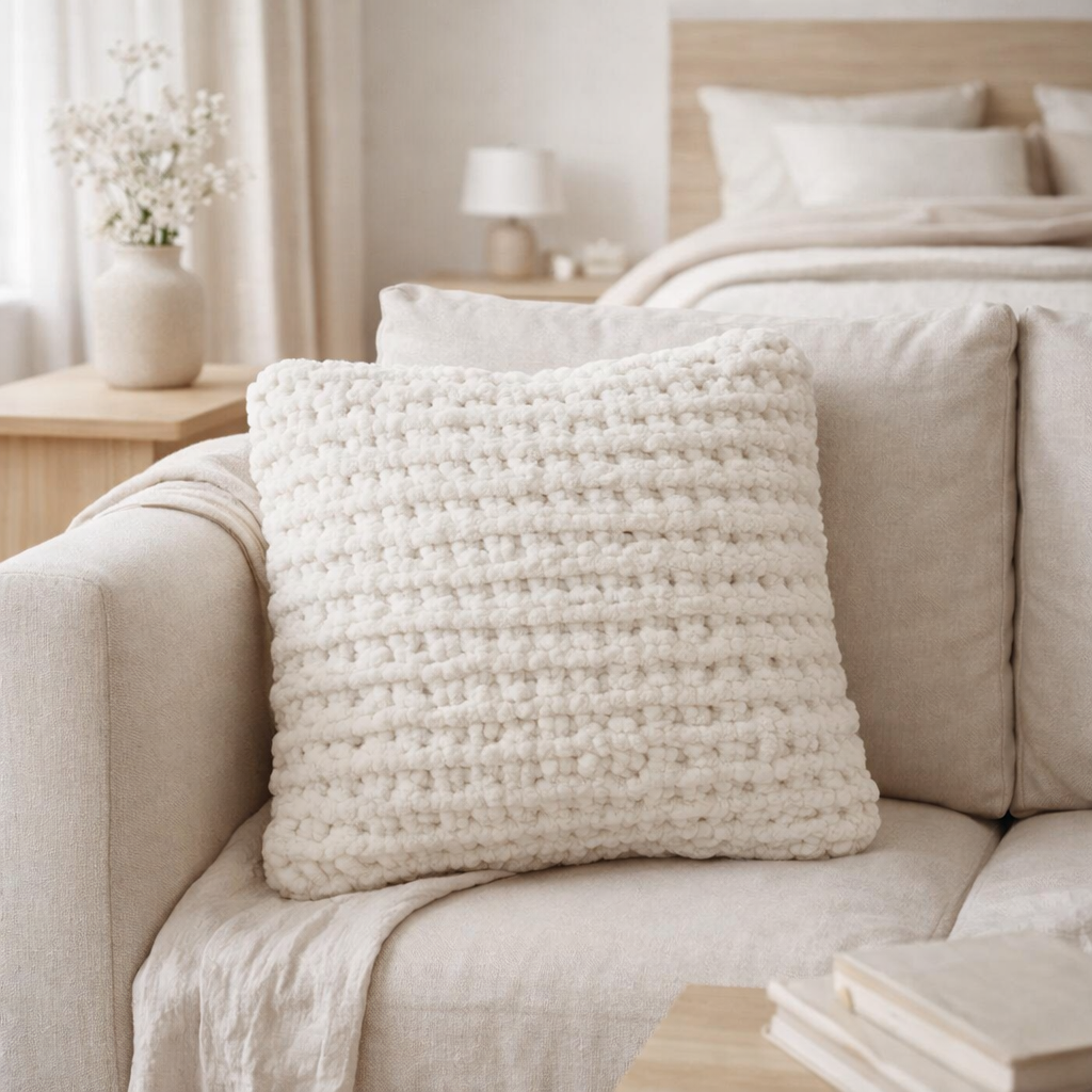 Coussin J-Line blanc/vert polyester en situation