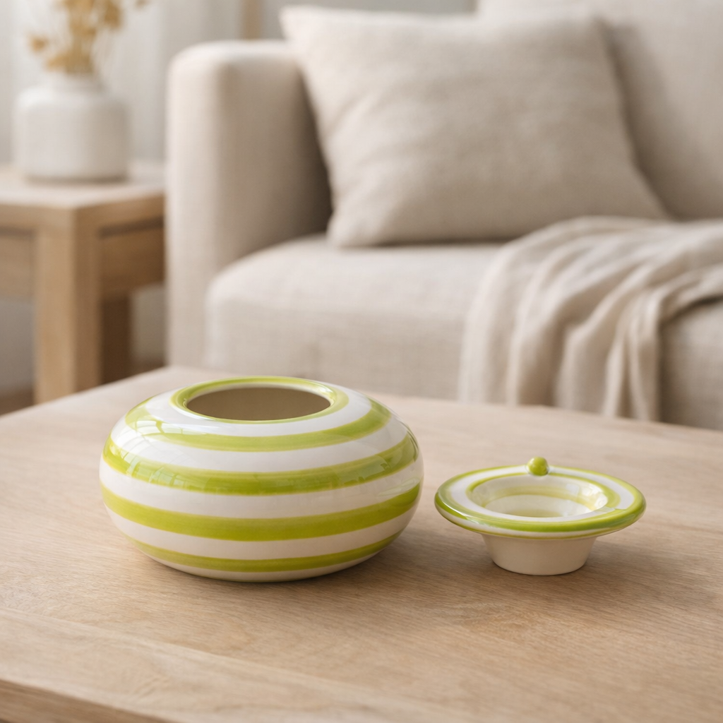 J-Line Cendre Granade Stripes - Céramique - Blanc / Green - Large en situation