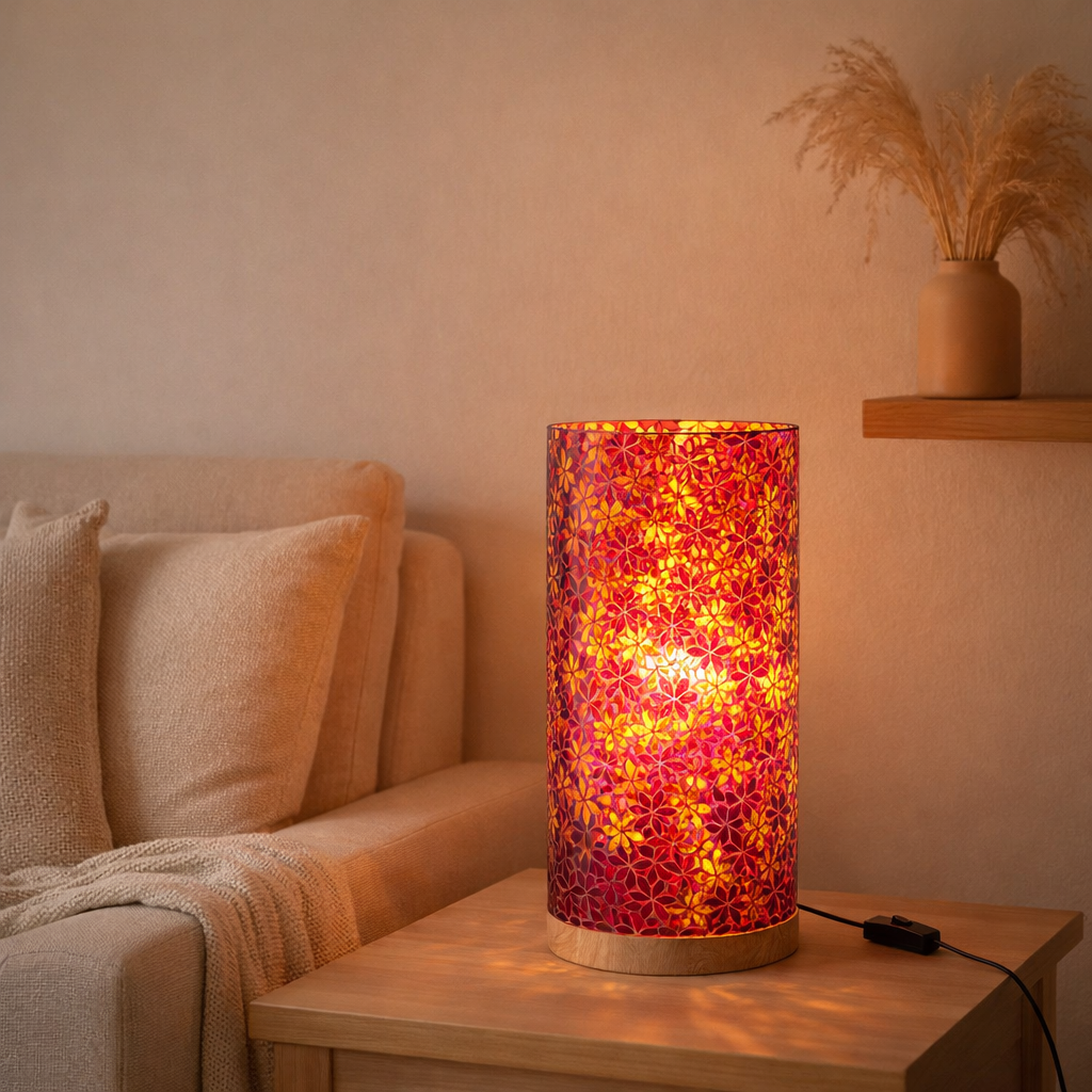 J -Line Table Lampe Fleurs Mosaïque - Verre - Rose - Grand en situation