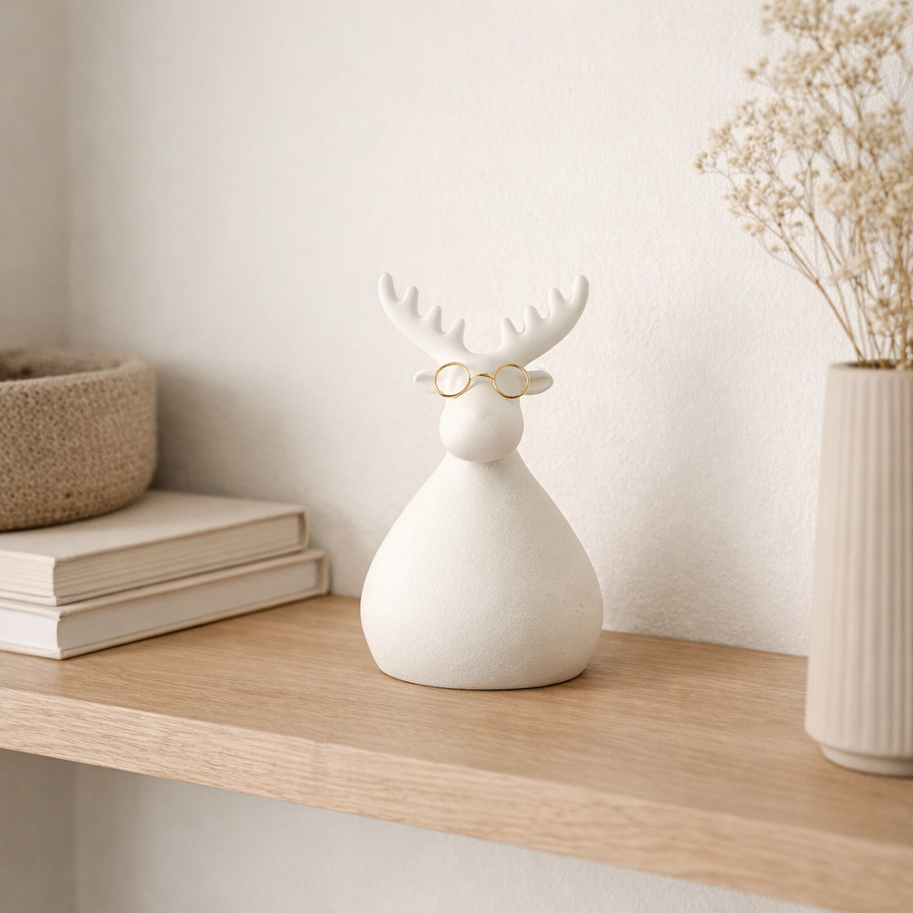 Figurine J-Line Renne - porcelaine - blanc/or - S en situation