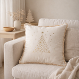 J-Line coussin sapin de Noël - coton - blanc/or en situation