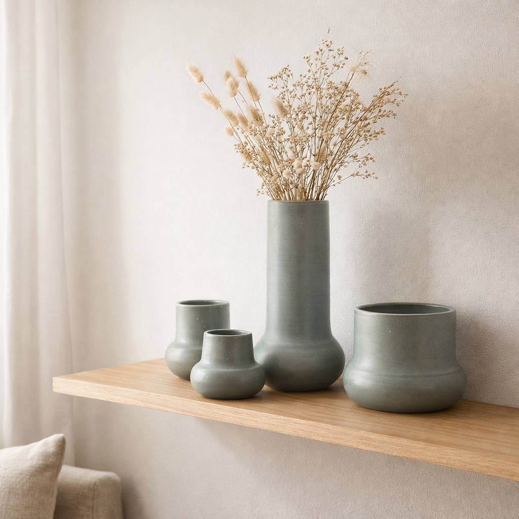 J -line Vase Organic - Céramique - Bleu gris - 40 cm de haut en situation