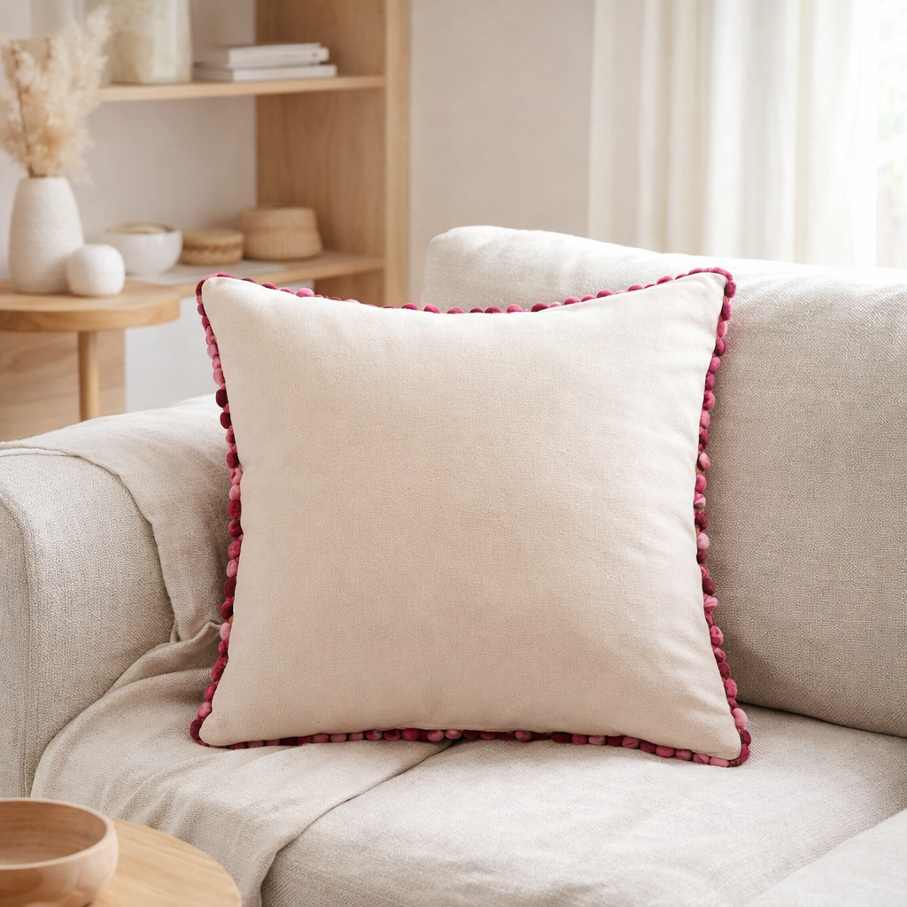 Coussin J-Line Gebreeten - textile - rose foncé en situation