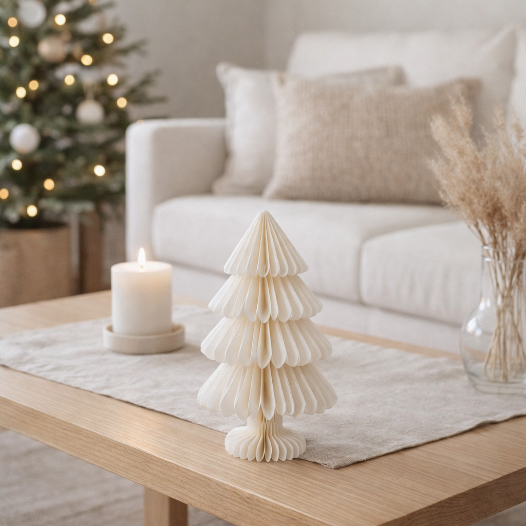 J-Line décoration Sapin de Noël Pliable - papier - blanc - S en situation