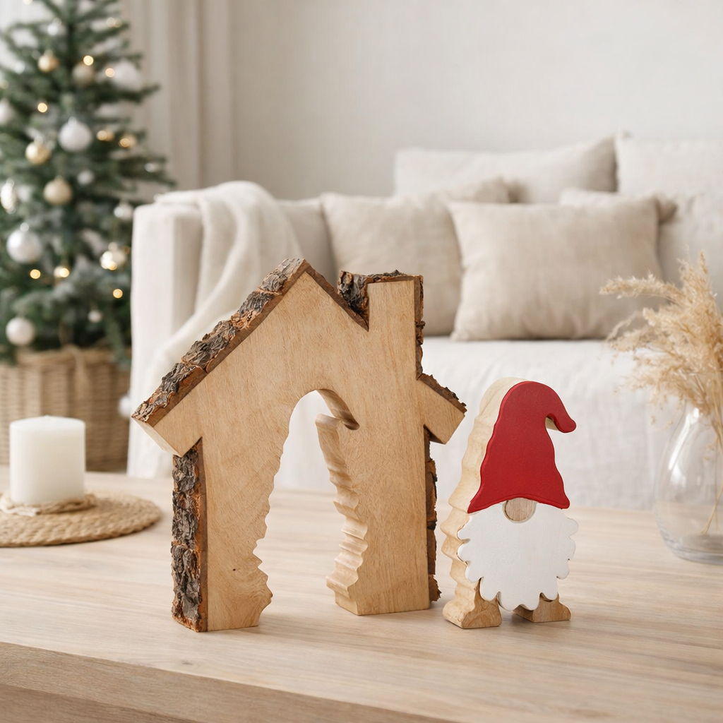 J-Line décoration Père Noël dans la maison - bois - mélange - L en situation