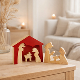 J-Line décoration Crèche dans la maison - bois - rouge/naturel - M en situation