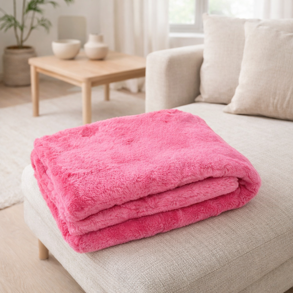 Couverture J-Line Cutie - polyester - rose en situation