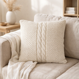 J-Line Coussin Tricot+Tresse Coton Blanc en situation