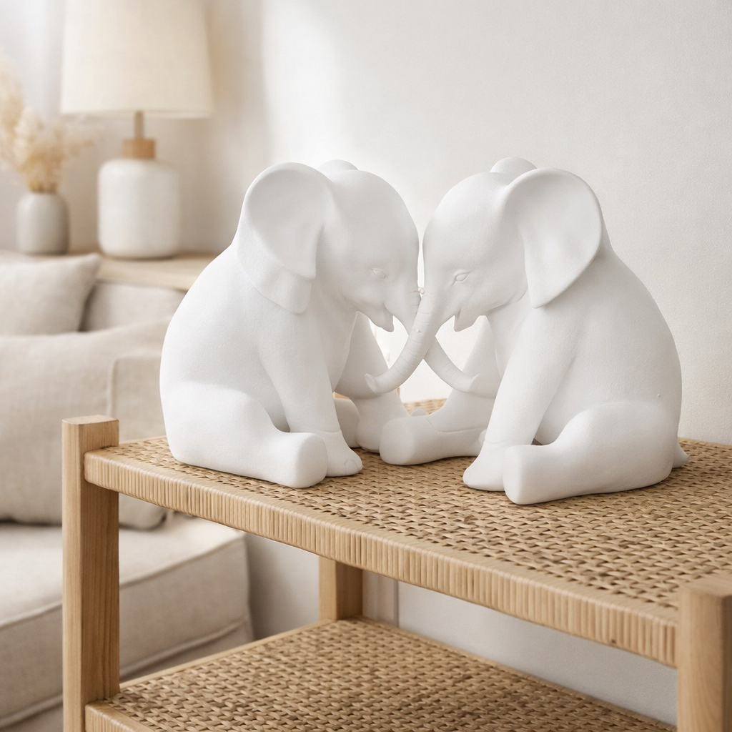 J-line décoration Elephant face à face - Polyresin - blanc en situation