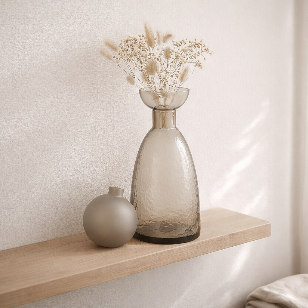 J-Line Vase Bottle + Cap Yara - Verre - Greige - Grand - 43 cm de haut en situation