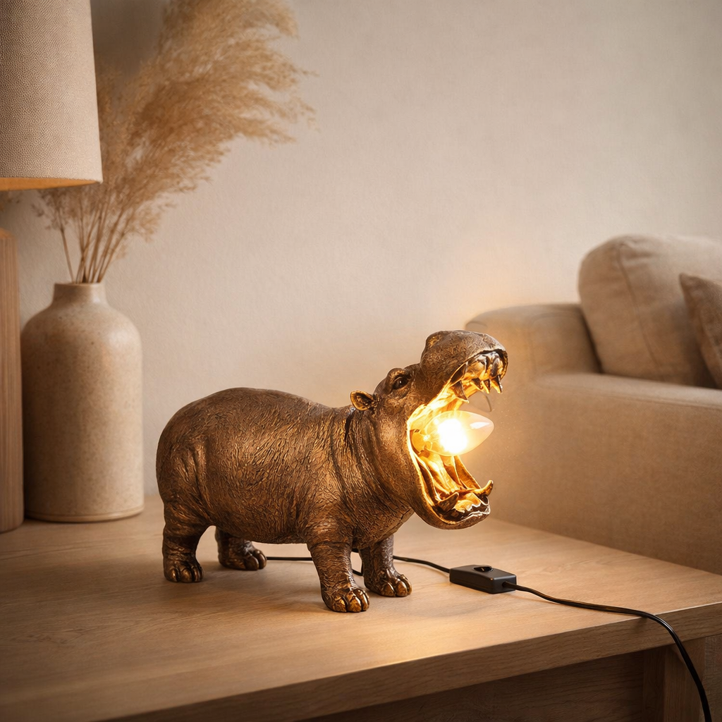 Lampe de table J-Line Hippo - polyrésine - cuivre en situation