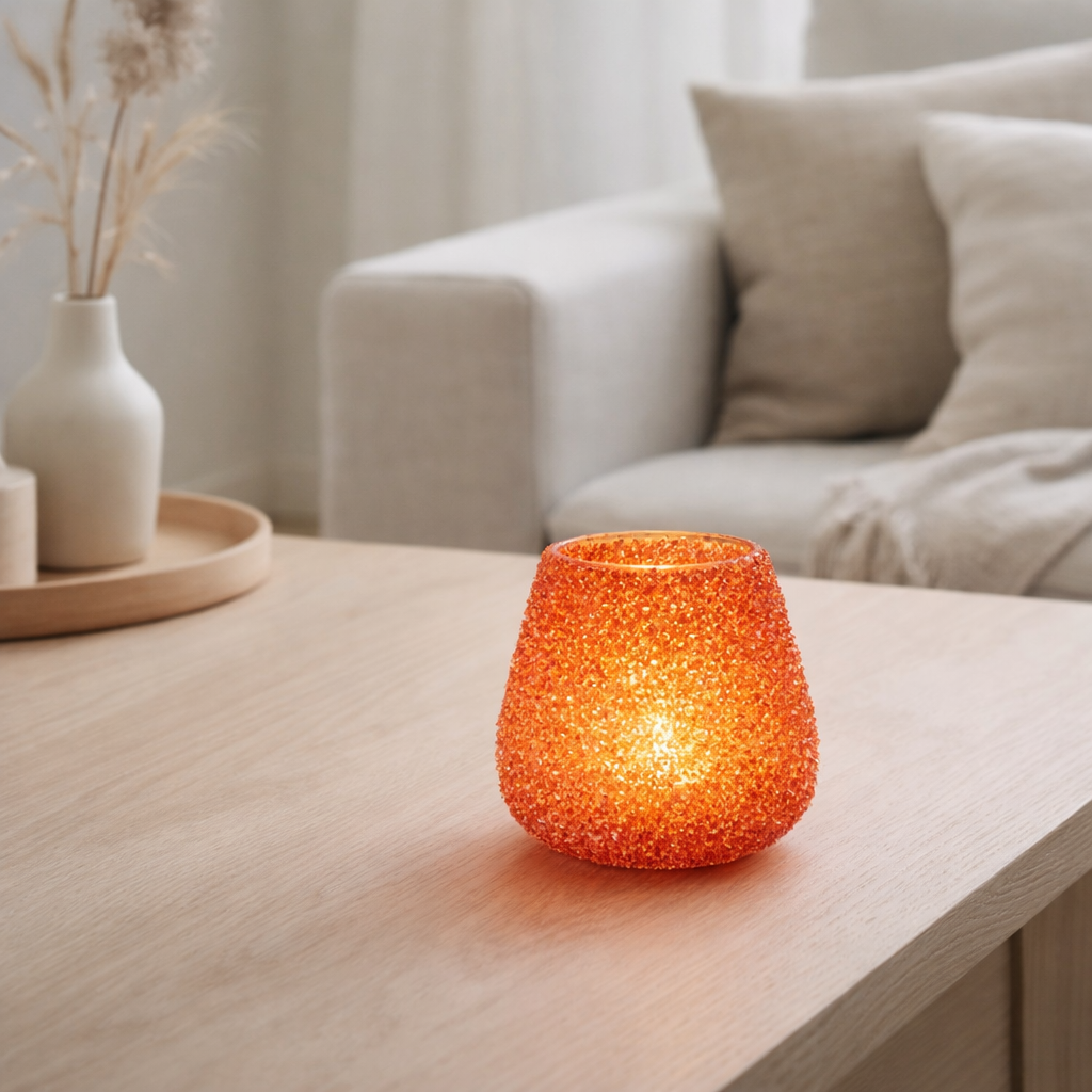 Bougeoir J-Line Perles - verre - orange foncé - moyen en situation
