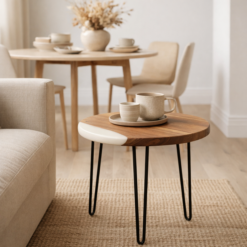 Table d'appoint J-Line Round - bois - naturel/blanc en situation
