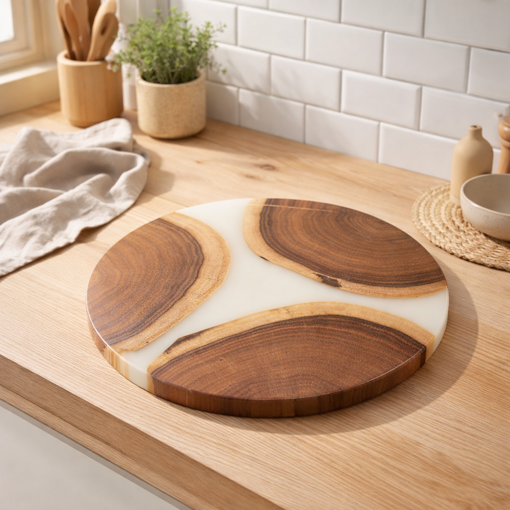 J -line SnijPlank Round - Wood / Epoxy Resin - Natural / White en situation