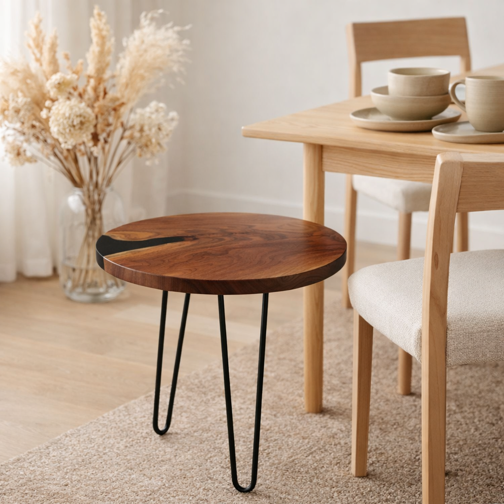 Table d'appoint J-Line Round - bois - naturel/noir en situation