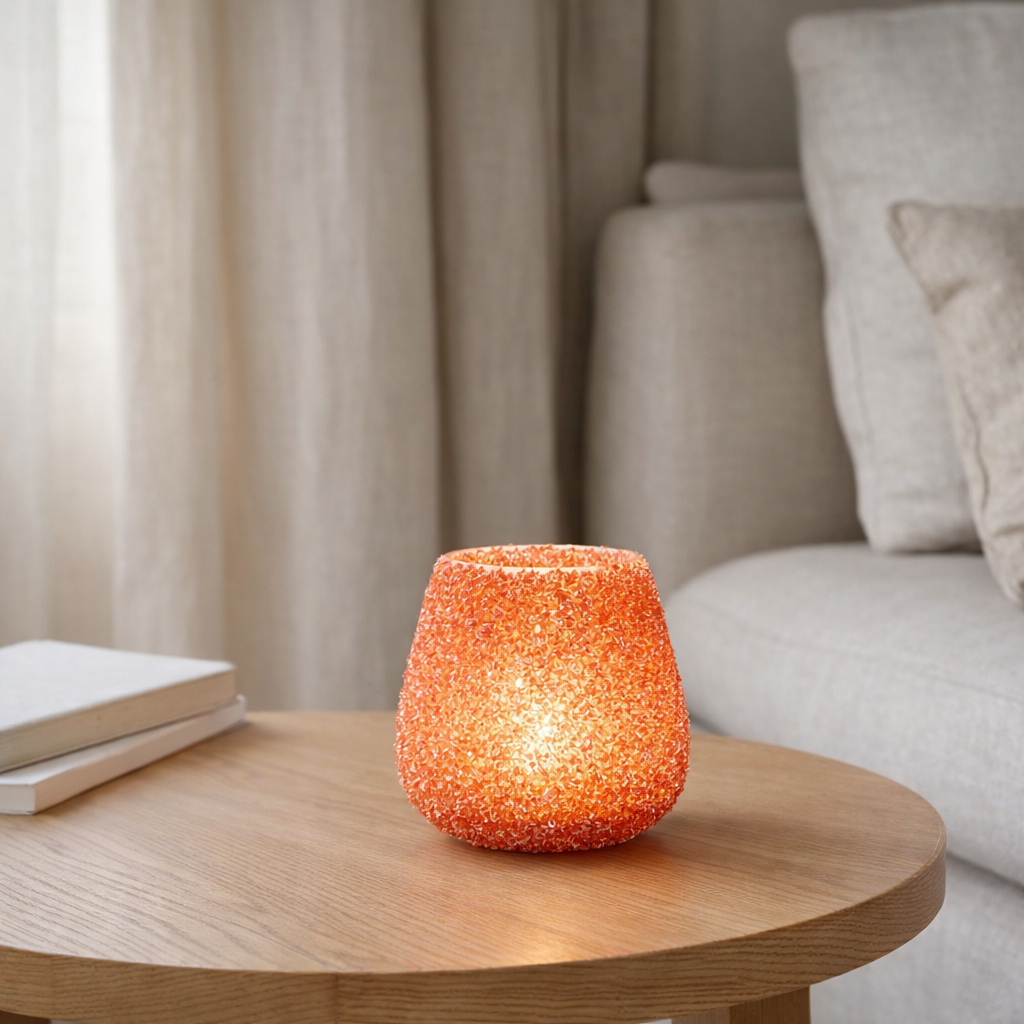 Bougeoir J-Line Perles - verre - orange foncé - moyen en situation