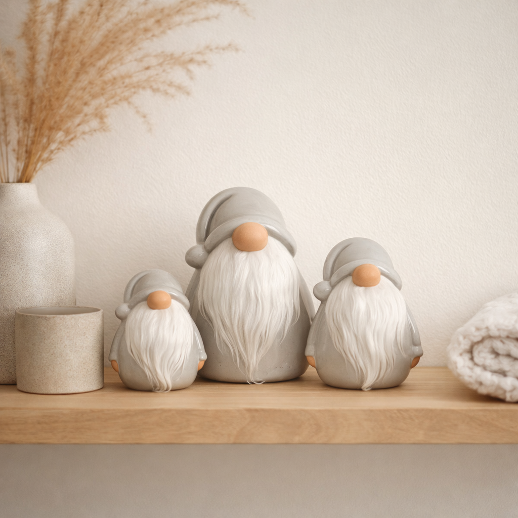 Figurine J-Line Gnome Beard - porcelaine - gris - L en situation