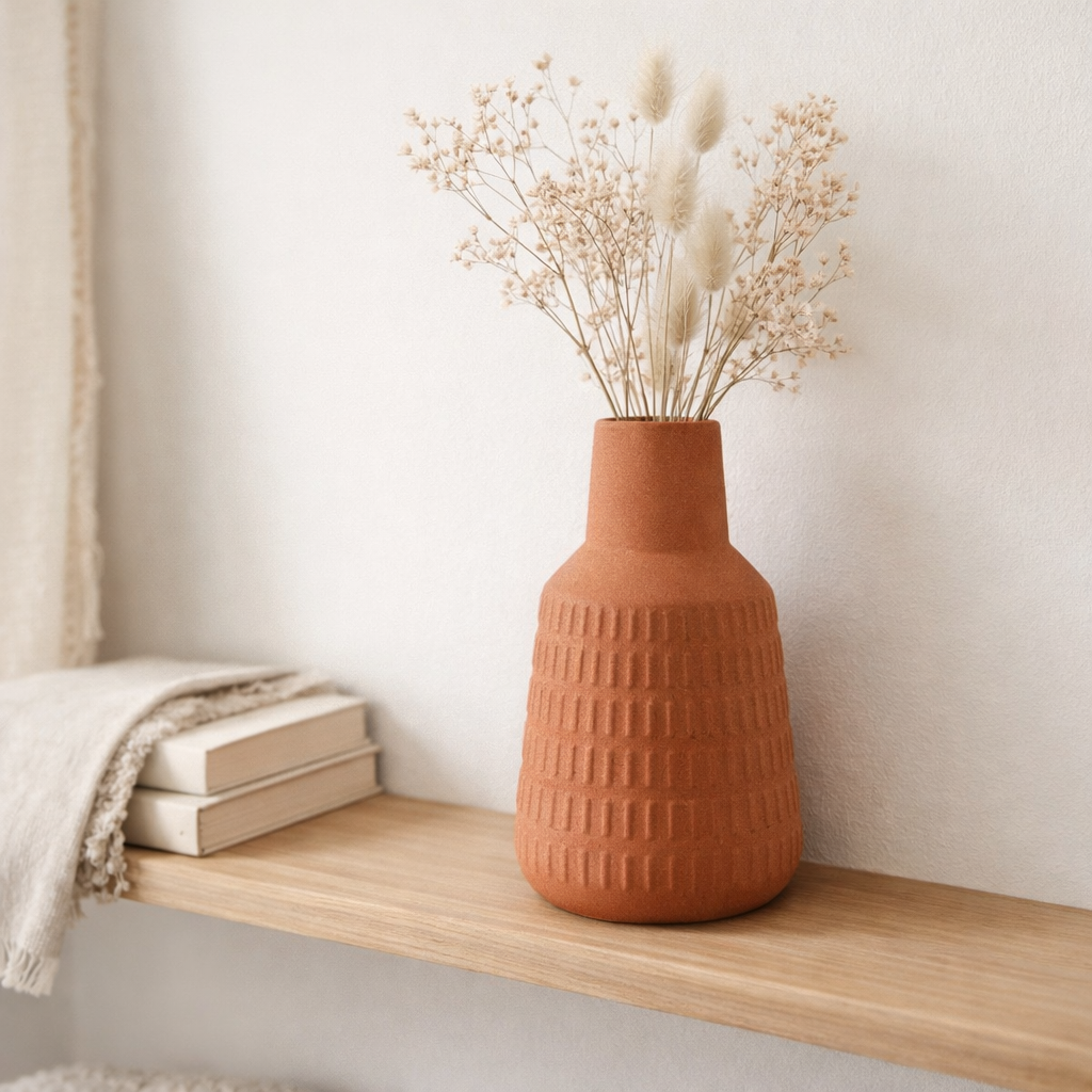 J -line Vase Ria sculptée - Porcelaine - Terracotta - Small - Ø 16 cm en situation