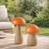 J-Line décoration Mushroom Outdoor - plastique - orange - lot de 2 en situation