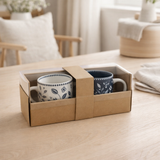 J-Line Box 2 tasses Feuilles en céramique bleu foncé en situation