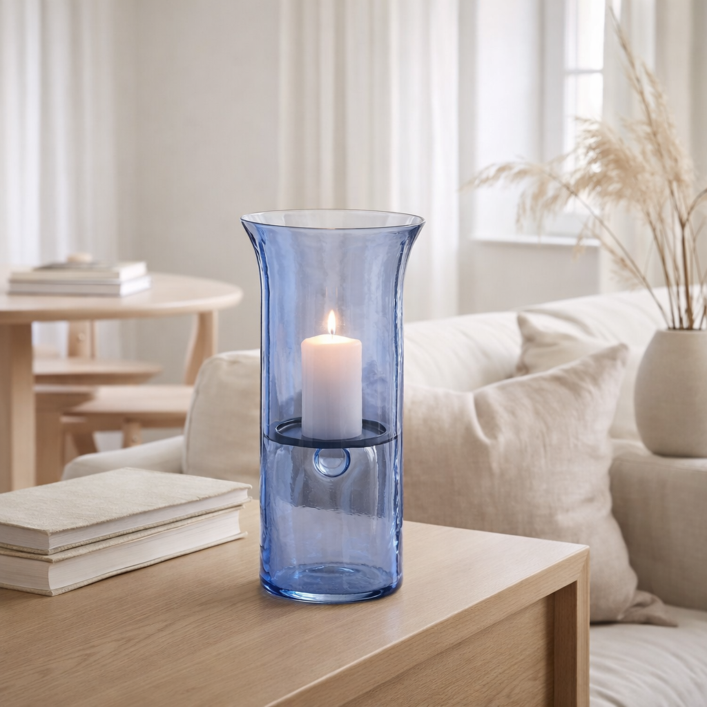 J-line windlicht tarifa smal verre blauw médium en situation