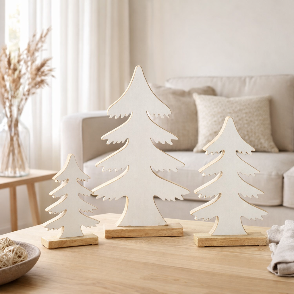 J-Line décoration Pin sur Pied - bois - blanc/naturel - L en situation