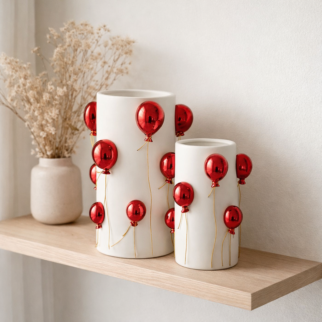Vase J-Line Balloon - céramique - blanc/rouge - L en situation