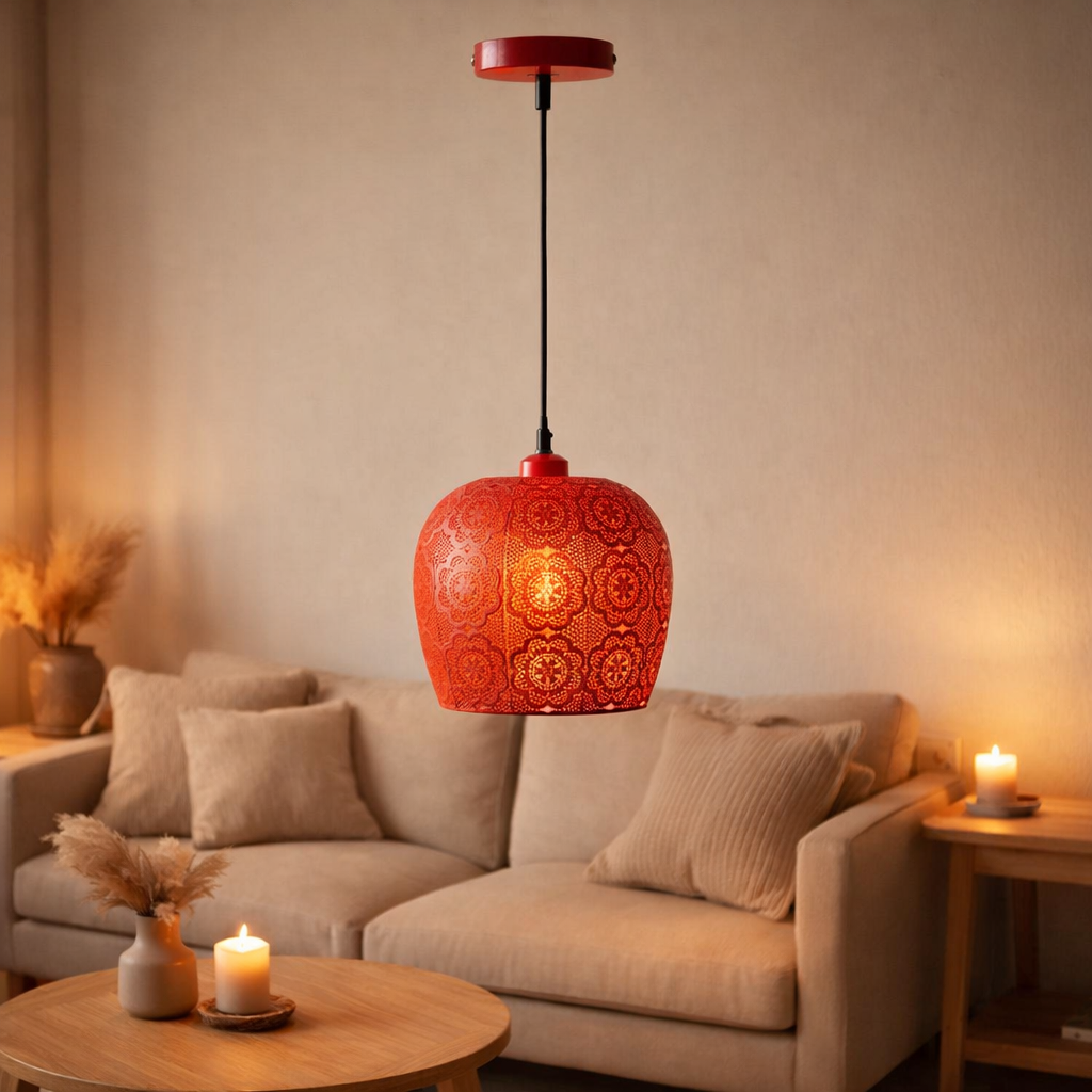 J-Line Lampe Suspendue Alive Métal Rouge en situation