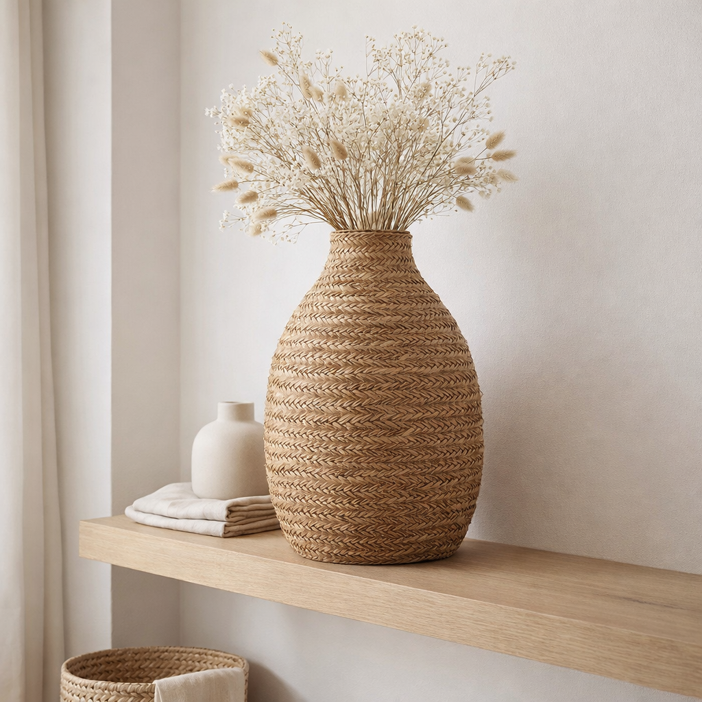 J -line Vase tressée - herbe maritime - naturel - grand - 60 cm de haut en situation