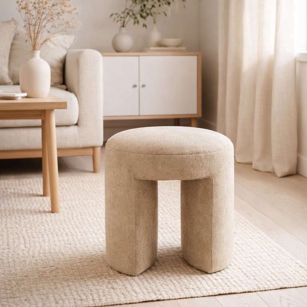 Tabouret J-Line Rond - textile - beige en situation
