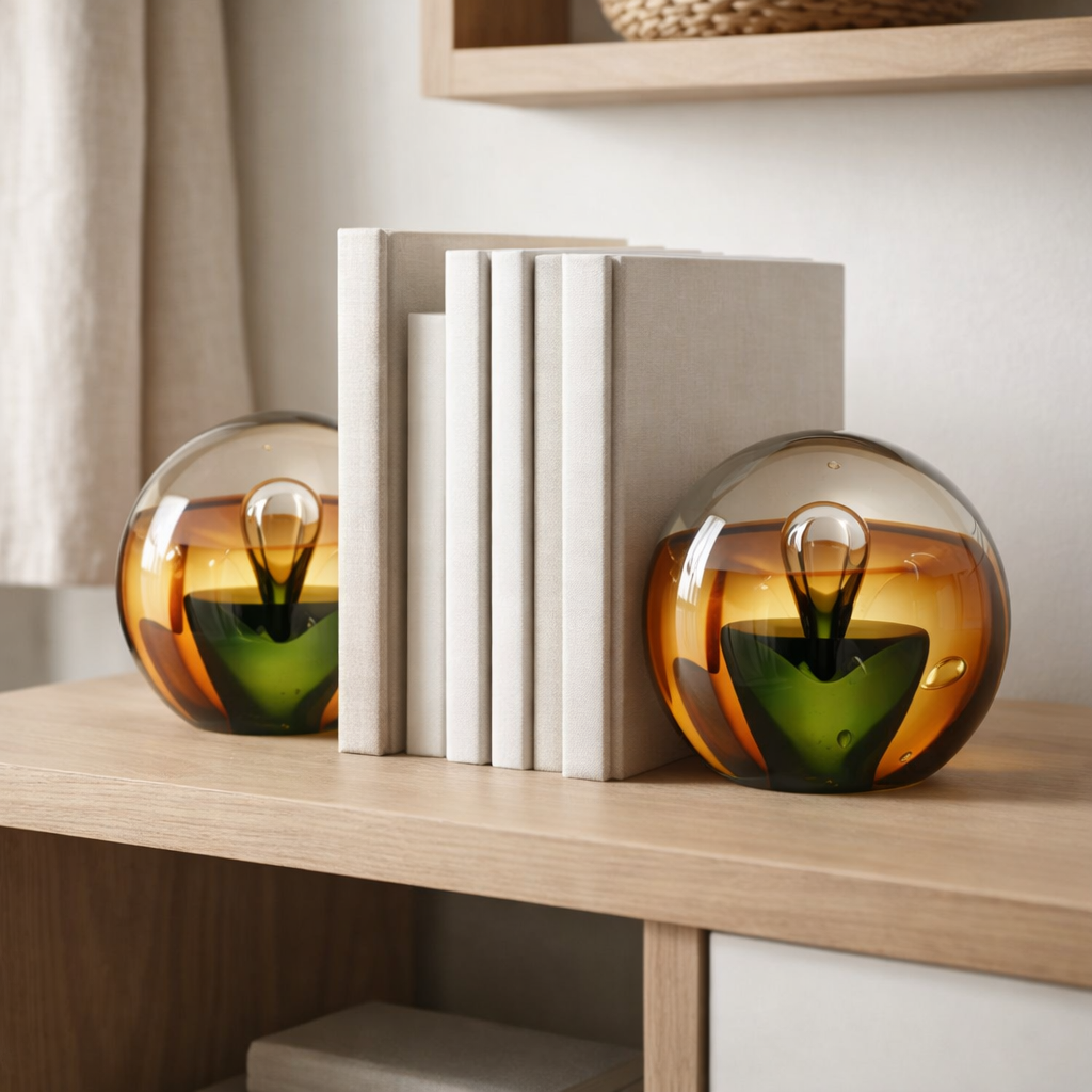 J -Liline Presse Paper Drop - Glass - Amber / Green - Large en situation