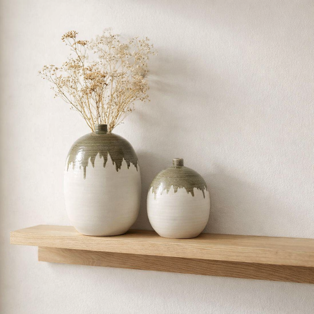 J-Line Vase Olea Bottle - Olive Green / White - Small - Ø 23 cm en situation