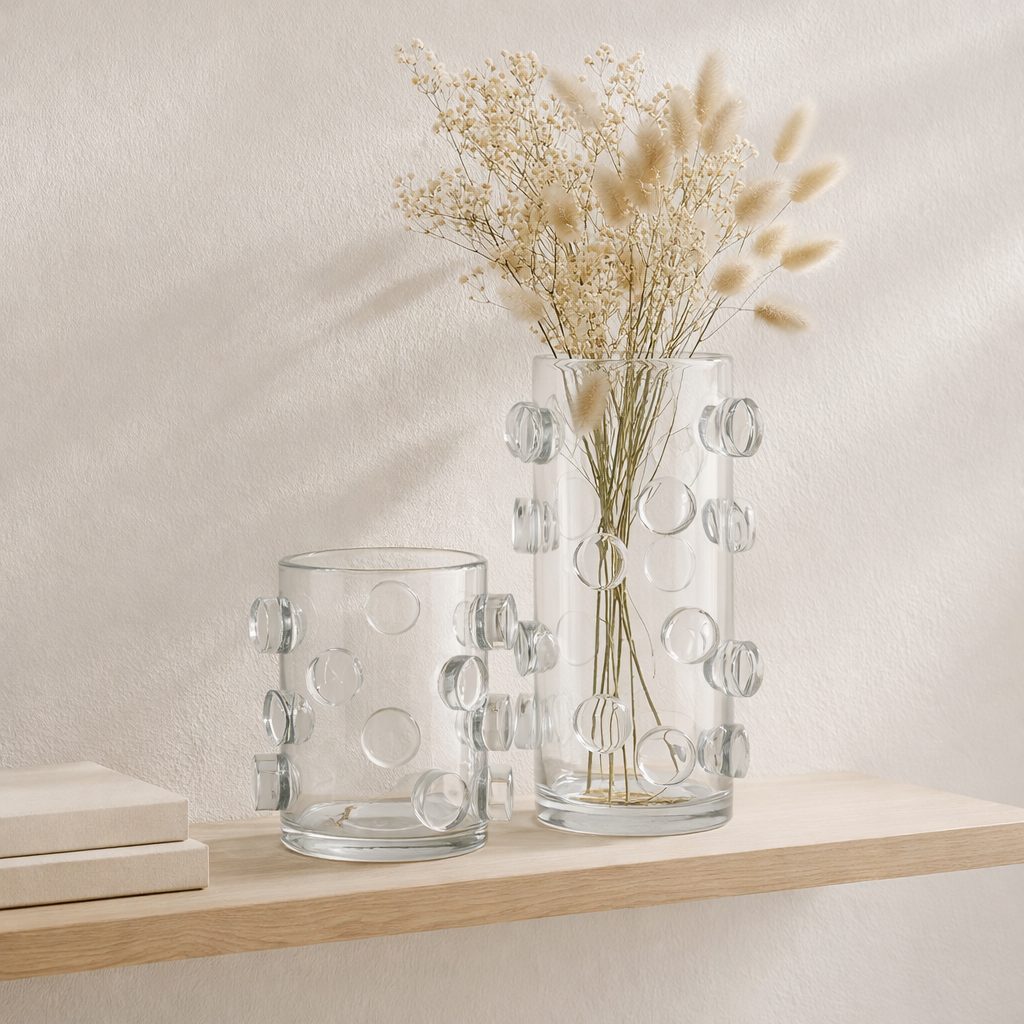 J -line vase cailloux - verre - transparent - grand - 36 cm de haut en situation