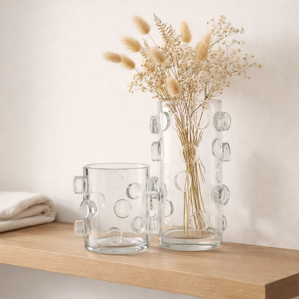 J -line vase cailloux - verre - transparent - grand - 36 cm de haut en situation