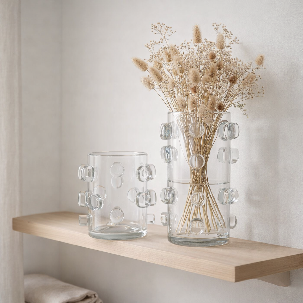 J -line vase cailloux - verre - transparent - grand - 36 cm de haut en situation