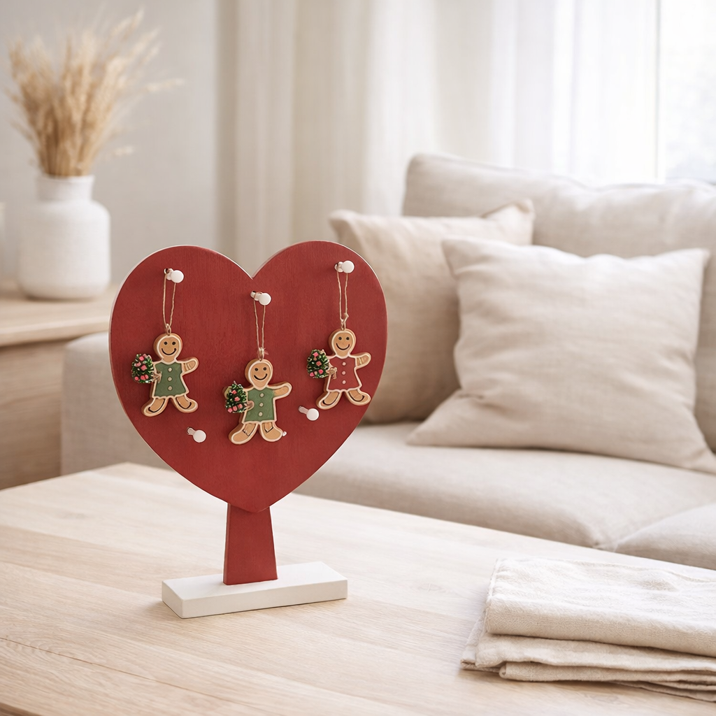 J-Line décoration Coeur + Cintres Pain d'Épices - contreplaqué - rouge en situation