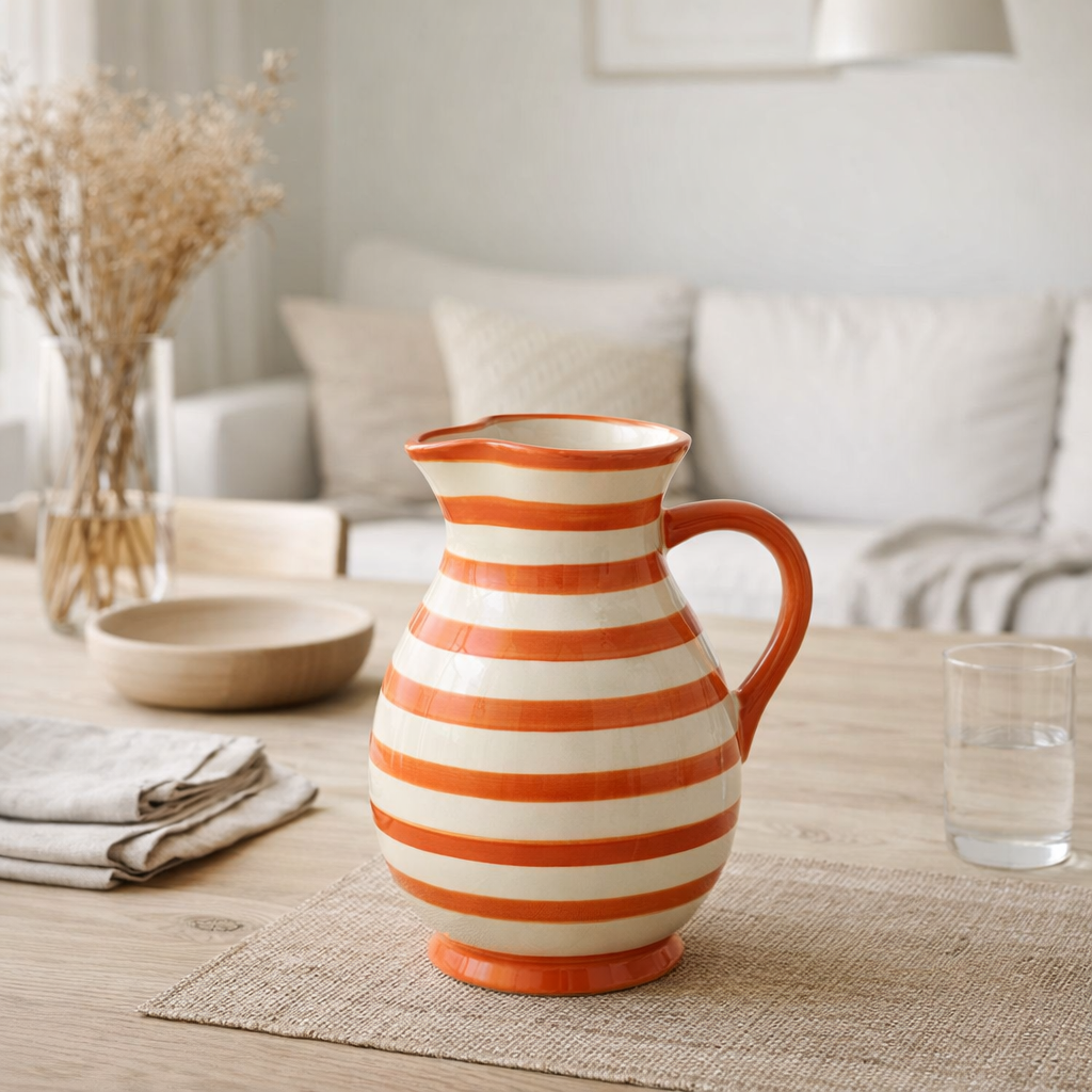 J-Line Jug Grenade Stripes - Ceramics - White / Orange - Medium en situation