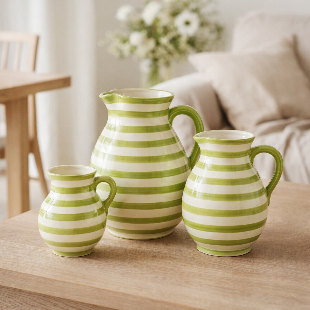J -line Karaf Grenada Stripes - Céramique - Blanc / Green - Large en situation