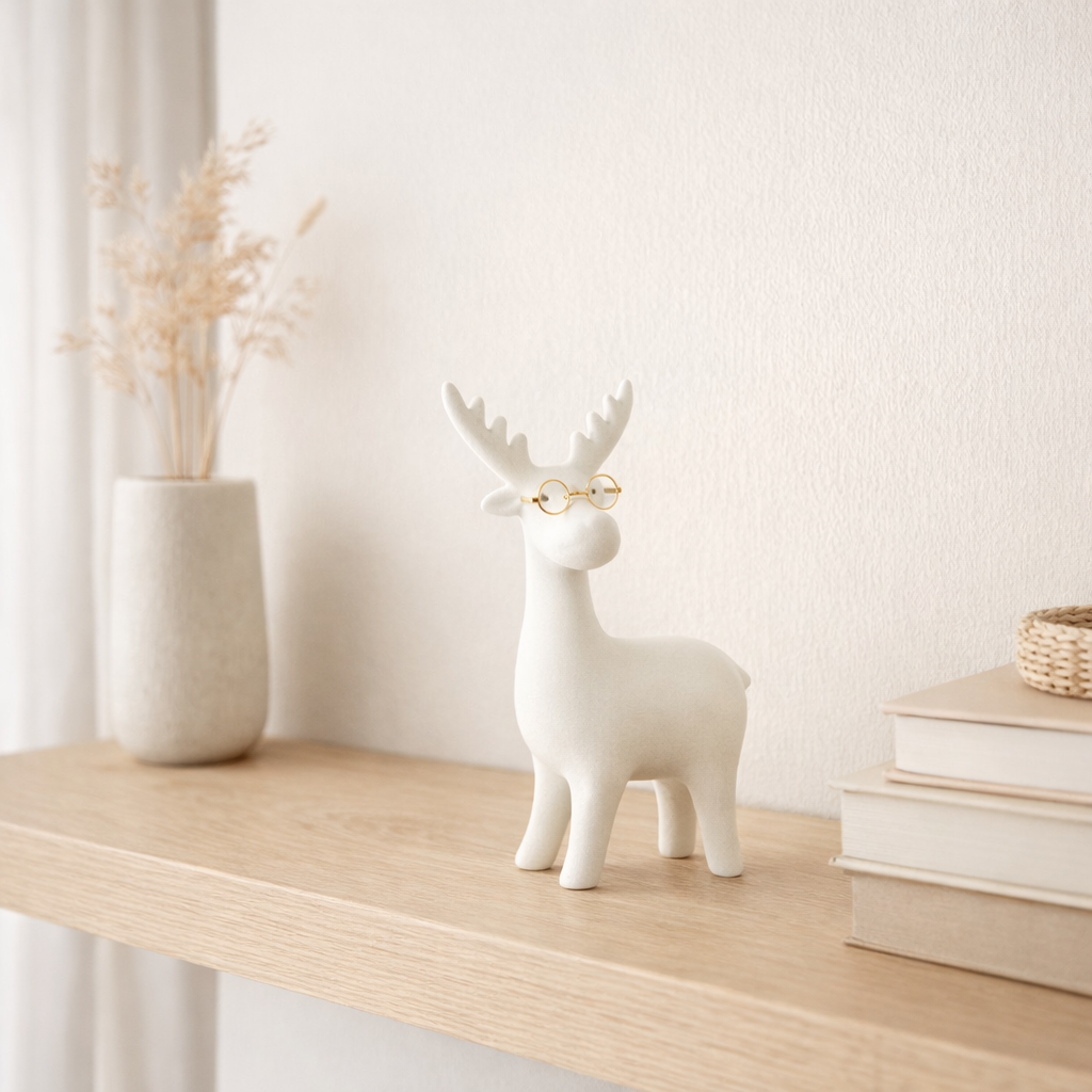Figurine J-Line Renne - porcelaine - blanc/or - S en situation