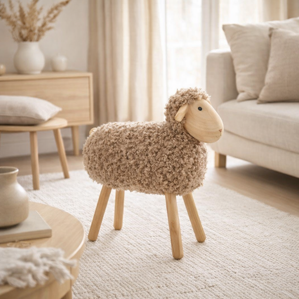J-Line décoration Mouton - bois/fausse fourrure - naturel/beige - L en situation