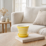 J-Line Pot de Fleurs+Assiette Granada Stripes Fait Main+Céramique Peinte Jaune Extra Small en situation